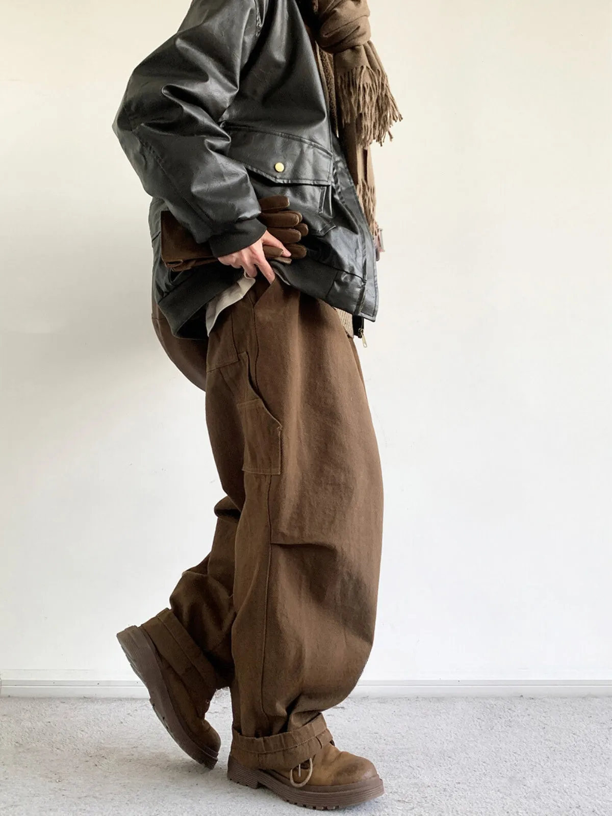 WLS Retro Brown Loose Trouser Pants