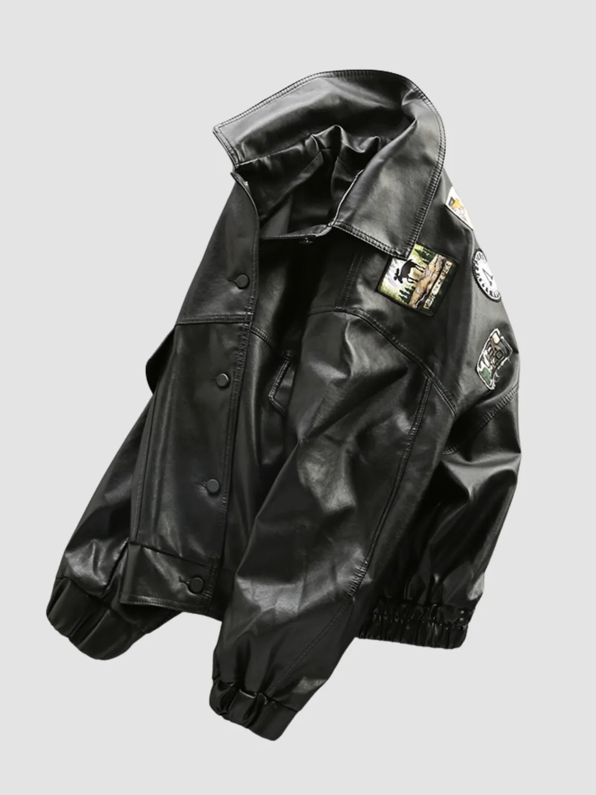 WLS Retro Loose Motorcycle Suit Embroidered Leather Jacket